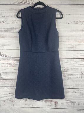 Loft Dress Women's 8 Navy Textured Jacquard Sleeveless Mock Neck A-Line Back Zip
